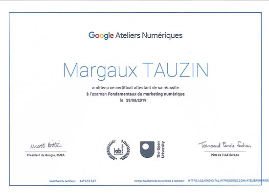 Cette image représente la certification Google de Margaux Tauzin.