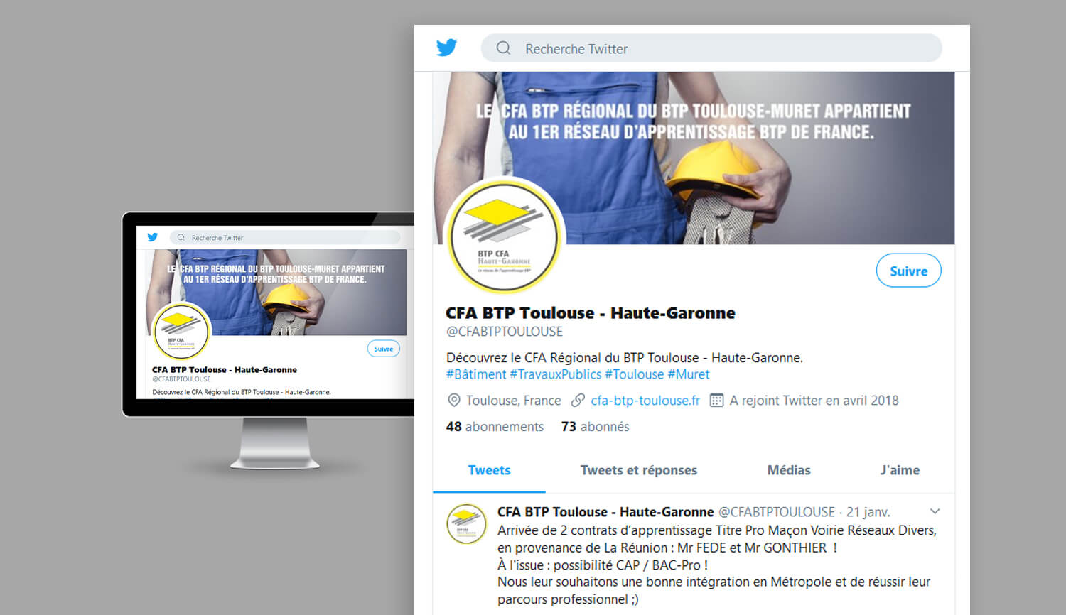 Gestion des réseaux sociaux du BTP CFA Haute-Garonne